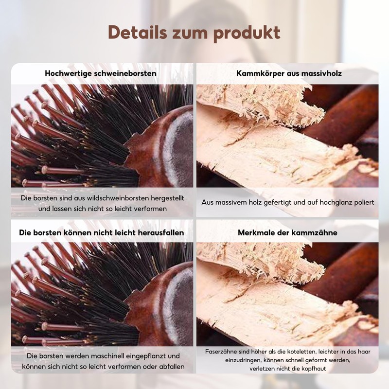2 Wildschweinborsten Bürste, Boar Bristle Brush, Teasing Hair Brush, Große