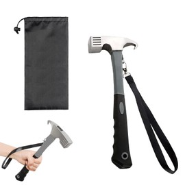 Camping Hammer Heavy Duty with Tent Stake Remove, Multifunction High Carbon Steel with Holding Strap, Hook Angle Design Camping Hammer for Picnic Tent or Hiking (Grey)