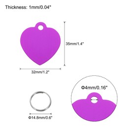 uxcell Pet ID Tags, Metal Engraving Tags, Heart-Shape Dog ID Tag, Purple Blank Tags with Key Rings for Pet Dog Cat, Stamping Pendant Decoration, 10 Pack