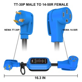 EyGde 30 Amp to 50 Amp RV Adapter with Surge Protector 5000J, NEMA TT-30P to 14-50R Plug Converter, Electrical Circuit Analyzer Power Guard for Camper