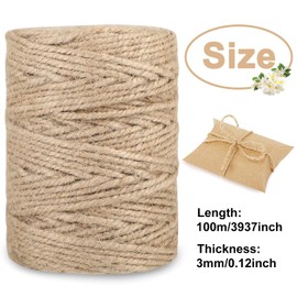 Garden Twine Jute 3mm Thick Jute Twine 100m Roll - Twine for Gardening and Crafts, Natural Colour, Ideal as Jute Twine for Versatile Uses