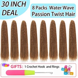 Passion Twist Crochet Hair 30-Inch: 8 Pack Water Wave Crochet Hair for Black Women-Long Bohemian Braiding Hair Extensions (30 Inch, 27#)