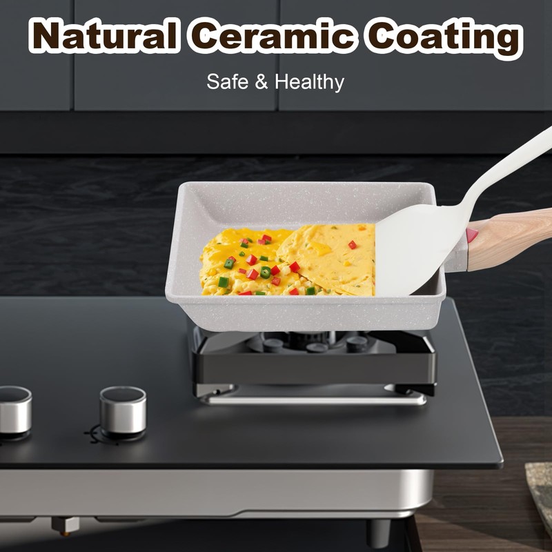 JOUTYFOR Japanese Omelette Pan, Tamagoyaki Egg Pan, Nonstick Frying Pan