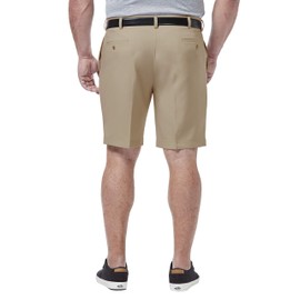 Haggar Cool 18 Pro - Pantalón Corto Plisado Frontal en 4 direcciones con Cintura elástica expandible para Hombre (Talla Regular y Grande y Alta), Caqui, 36