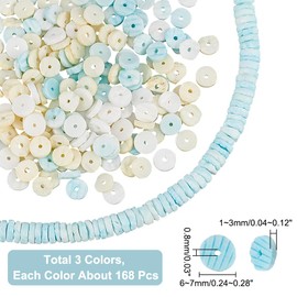 NBEADS 504 Pcs 3 Colors Natural White Shell Beads, Flat Round/Disc Loose Sea Shell Beads Puka Shells Beads for DIY Craft Neckalec Bracelet Jewerly Making