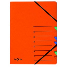 Pagna Easy 24061–12 Index File 7 Sections Pressboard Elastic Band Corners, colourful index 1–7 on the lid, colour: orange