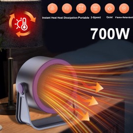Portable Electric Space Heater 700W Quiet Ceramic Mini Heater Fan 2 Mode Heating