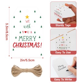 KINGLAKE Christmas Gift Tags,Christmas Tags for Gifts,Merry Christmas Gift Tags with String,50 Pcs Xmas Paper Gift Tags for Presents,Holiday Gift Tags Christmas Labels for Christmas Gift Wrapping