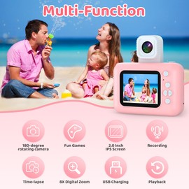 Kids Camera,1080P HD Digital Selfie Camera for Kids with 32GB SD Card &180°Flip Lens, Kids Video Camera for Girls, Birthday for Age 3 4 5 6 7 8 9 Years Old Girls (Pink)