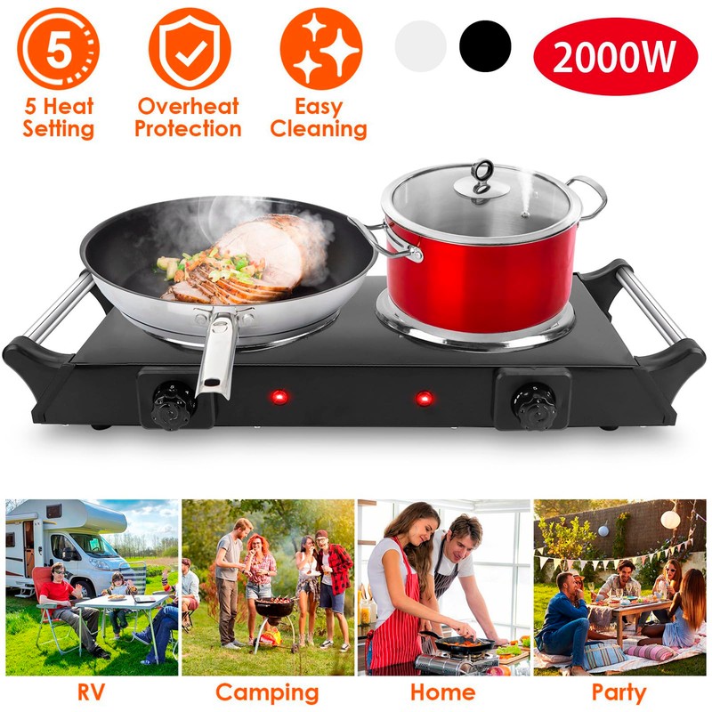 Electric Hot Plate, 2000W Countertop Double Burner with Adjustable Temperature