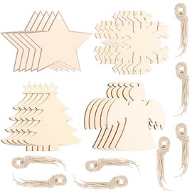 Pack of 80 Wooden Christmas Pendants, Wooden Pendants, Wooden Pendants, Crafts, Wooden Christmas Tree Pendants, Christmas Decoration with String, Christmas Crafts (A)