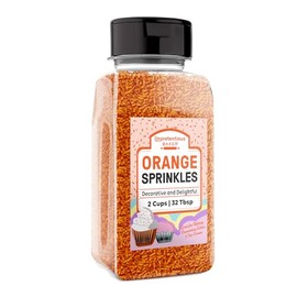 Unpretentious Orange Jimmies Sprinkles (2 Cups), Clear Resealable Shaker, Decorative & Fun Color