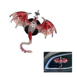 ORIESSE Dragon Car Decor,1pc Bling Red Dragon Car Air Freshener Vent Clips,Cute Alloy Enamel Wyvern Dragon Goth Vent Clips Dashboard Decorations,Refillable Essential Oil Diffuser
