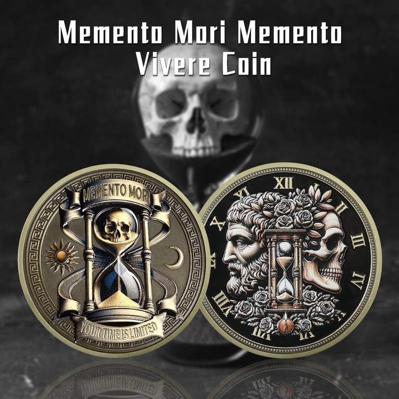 RYUKENLM Memento Mori Coin 3D Skull Challenge Coins Daily Stoic