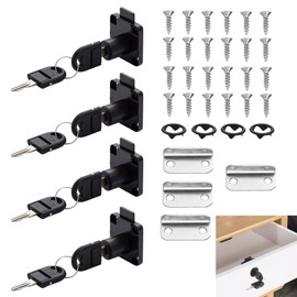 4 Sets Cam Lock 22mm, Cabinet Locks with Keys, Black Cupboard Locks, Drawer Lock Cylinder Security Drawer Lock Security Locks for Household Office