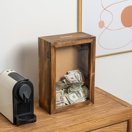 Piggy Bank for Adults,Coin Bank,Solid Pine Wood for Money Box,Shadow Box Style Piggy Bank with Lock,Large Piggy Bank