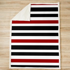 Red Black White Stripe Fleece Throw Blanket Super Soft Cozy Modern Fashion Sherpa Blanket for Kids Women Adults Modern Simple Plush Blanket Red Black Line Fuzzy Blanket for Sofa Bed(30x40 Inches)