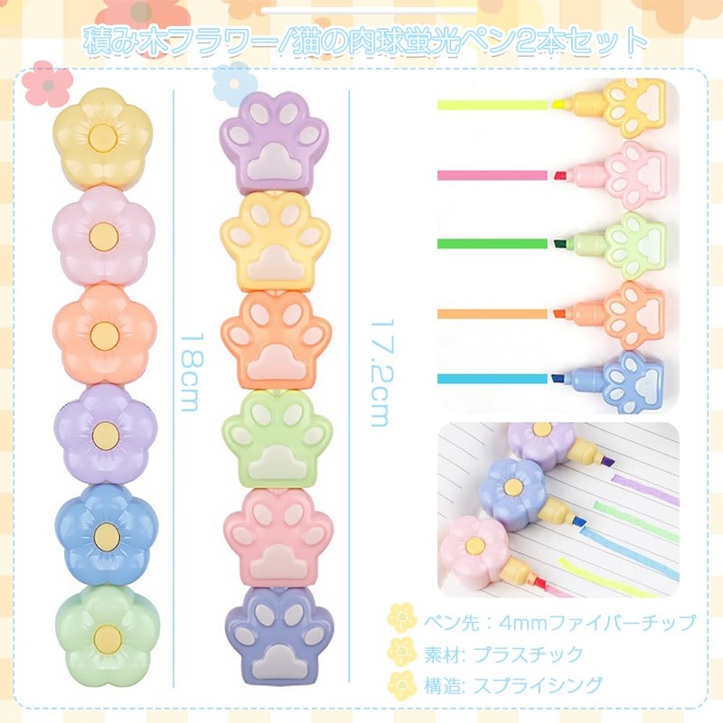 Highlighter, Set of 2, Portable Fluorescent Maker Pen, Cute, Cat