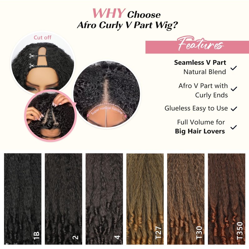 EINAEY V Part Wig Afro Curly Synthetic Kinky Curly V
