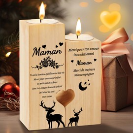 Hapculon Kerzenhalter in Herzform Geschenke für Mama, Muttertagsgeschenk für Mama, Geschenk Mama Geburtstag, umweltfreundlicher Holzkerzenhalter Mama Geschenk(B)