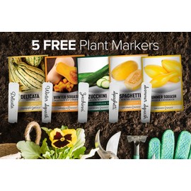 Gardeners Basics, Squash Seeds for Planting 5 Individual Packets - Zucchini, Delicata, Butternut, Spaghetti and Golden Crookneck for Your Non GMO Heirloom Vegetable Garden
