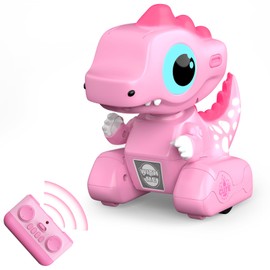 YUAN PLAN Remote Control Robot Dinosaur Toys, Dinosaur Toys for Kids, Robot Toy with LED Light Eyes, Auto-Demo, Recording, Repeat, 360 Degree Rotation, Singing for Girls&Boys Age 3 Years and Up, Pink