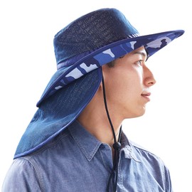 [Ryoka-chan] SHABO Mesh Ten Gallon Hat, Heat Stroke Protection, Light Cool Heat Shield Hat, UV Protection, For Farming, Farming, Gardening, Fishing, Sunburn Protection (M, 882 Camouflage Navy), 882