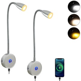 Intckwan 12 Volt LED Lamps, Motorhome, 12 V Reading Lamp Bed, 3 Colour Temperatures, 3 W Dimmable, Flexible Gooseneck, DC12-24 V LED Spot for Car, Truck, Caravan, Motorhome, Camping, Boat (Pack of 2)