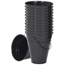 Metal Bucket, Galvanized Bucket, Metal Pail, Small Pail, Mini Tin Container, with Handle, for Party, Favors, Crafts, Candy, Flower, Paint, Children, Decorative, Black, Little, 5 Inch, 12 Pack Bulk
