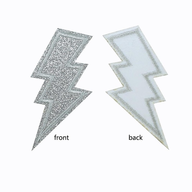 SaktopDeco 12 PCS Silvery Glitter Lightning Iron On Patches Embroidered