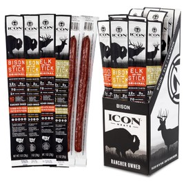 ICON ICON Meats Snack Sticks Sampler - Assorted Flavors of Bison, Elk, Venison and Pork Jerky Sticks - 24 Pack of Individually Wrapped Meat Sticks, 6 Per Flavor C USDA Approved, All Natural Artisan Meats