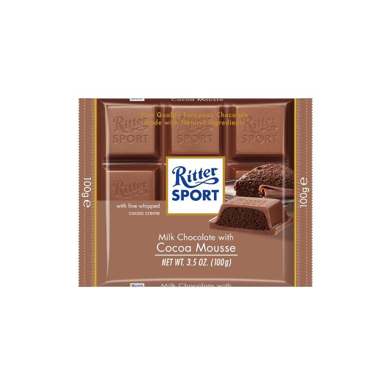 Ritter Sport Milk Chocolate with Cocoa Mousse, 3.5-Ounce (Pack of