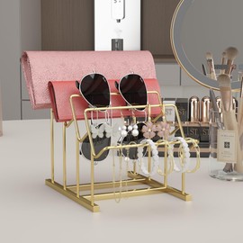 yeshine Gold Purse Display Stand, 4-Tier Wallet Display Rack for Boutique and Vendor Events,Purse Shelf for Organize and Display Clutches, Small Handbags, and Wallets (Polished Gold)