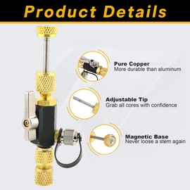 Shkalacar Shkalacar HVAC Valve Core Tool, Dual O Loop Ball Valve Sealing Brass Stainless Steel Stem Removal Extractor, with 1 4 and 5 16 SAE Ports, for R22 R12 R407 R410 R410A R134A