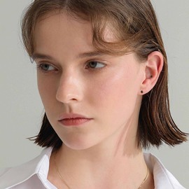 PATISORNA 925 Sterling Silver Long Post Earrings for Thick Earlobes | 2mm Tiny Cubic Zirconia Small Stud Earrings for Women Men Hypoallergenic Black