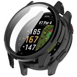 Fit for Garmin Approach S50 Screen Protector Case,Hard PC Plated Bumper Cover Full Coverage Protective Cases Frame Tempered Glass Case for Garmin Approach S50 Smartwatch (Black)