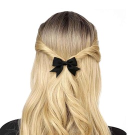 Jugielu Vintage Black Satin Bowknot Hair Clips, Tail Silk Bow Hair Accessories, Small Ribbion Bow Hair Barrettes for Women, Headdress