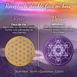 Wooden Flower of Life for Reloading Stones and Pendulums Divinatory & Metatron Cube φ15 cm – 100% Made in France