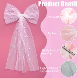 Bridal Hair Bow Veil with Pearl,Bride to Be Sash,White Hair Bow Clip Bachelorette Party Accessories,Hen Party Accessory Set,Perfect for The Bride-to-Be