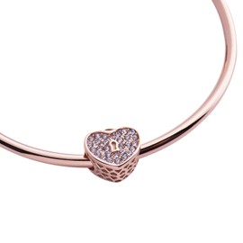 LuckyLy Charms para Pulseras de Mujer, Dije de Corazón Candado, Acero Inoxidable con Baño de Oro Rosa 18k y Zirconia Cúbica – Ideal como Regalo para Mujer Cumpleaños Original, Modelo Maca
