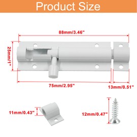Piutouyar 2 Pcs 3 Inch Barrel Bolt Latch, Heavy Duty Sliding Door Latch Aluminum Alloy Mini Slide Bolt Latch Small Sliding Lock Door Lock for Security Gate Warehouse Garage Door Latches(White)