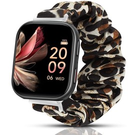Lamshaw Compatible for FITVII Fitness Tracker Bands, 22mm Fabric Elastic Scrunchie Elastic Women Cute Replacement Straps, Leopard Print