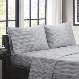 Intelligent Design ID20-290Microfiber Wrinkle Resistant, Soft Sheets with 12" Pocket Modern, All Season, Cozy Bedding-Set, Matching Pillow Case, Twin, Chevron Grey 3 Piece