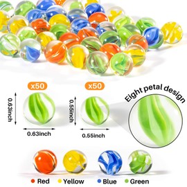 Sukh Glass Marbles - Bulk 98Pcs Cat Eye Mix 4 Colors Medium Sized Thick Marble Decorative Gift Retro Game with 14mm and 16mm for Bounce,Chinese Checkers Board Game,Vases,Party Decor