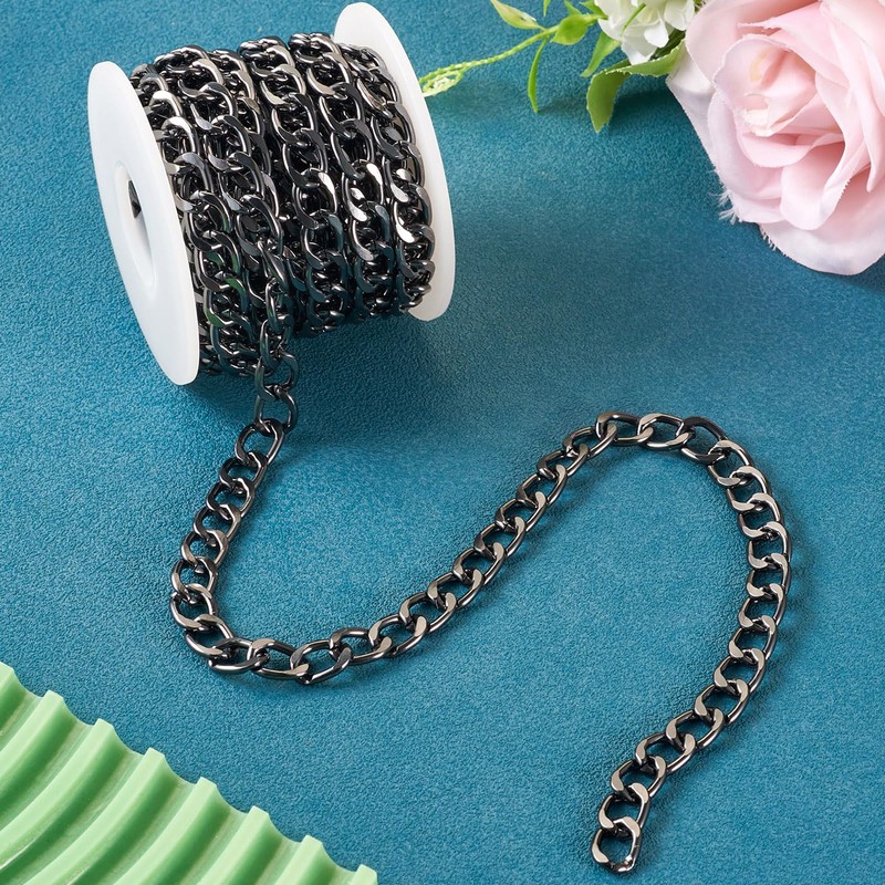 Crafans 5 Meters Aluminium Curb Chains Black Twisted Extender Chains