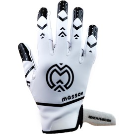 MASSOV ALLSZN All Season All Weather Men's Football Receiver Gloves - Superior Grip Even When Wet - Essential Football Gear for Men (White/Black, Medium)