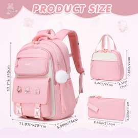 GeeWin Backpack for Girls, Bookbags Back Pack School Bag for Teens Girls Kid Children Elementary Middle School Student, Waterproof Stylish Girl Backpack Laptop Backpack with Lunch Bag (Pink Set)