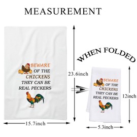 PLITI Chicken Kitchen Towel Beware Of The Chickens They Can Be Real Peckers Chicken Lover Gift Crazy Chicken Lady Gift (Beware Chickens TWU)