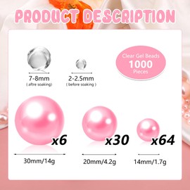 ZEBMOON 100PCS Pink Vase Faux Pearls, Pink Marbles for Vases, Pink Vase Beads for Centerpiece Vases, Pink Vase Filler Faux Pearls, No Holes Pink Filler Beads for Party Wedding Table Decor, 14/20/30mm