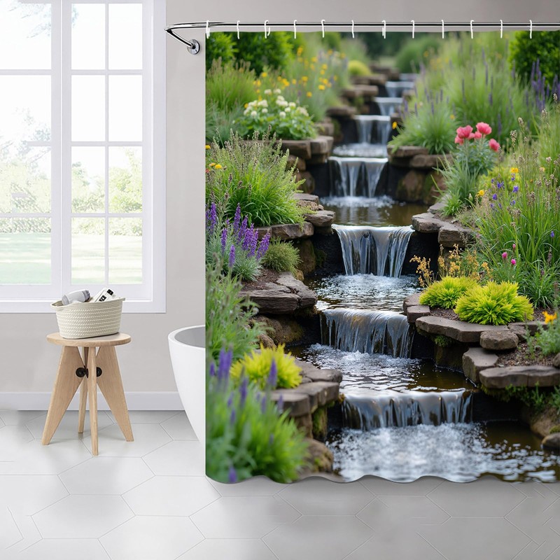 Landscape Shower Curtains Park Flower Plant Bathroom Decor 70.8 x